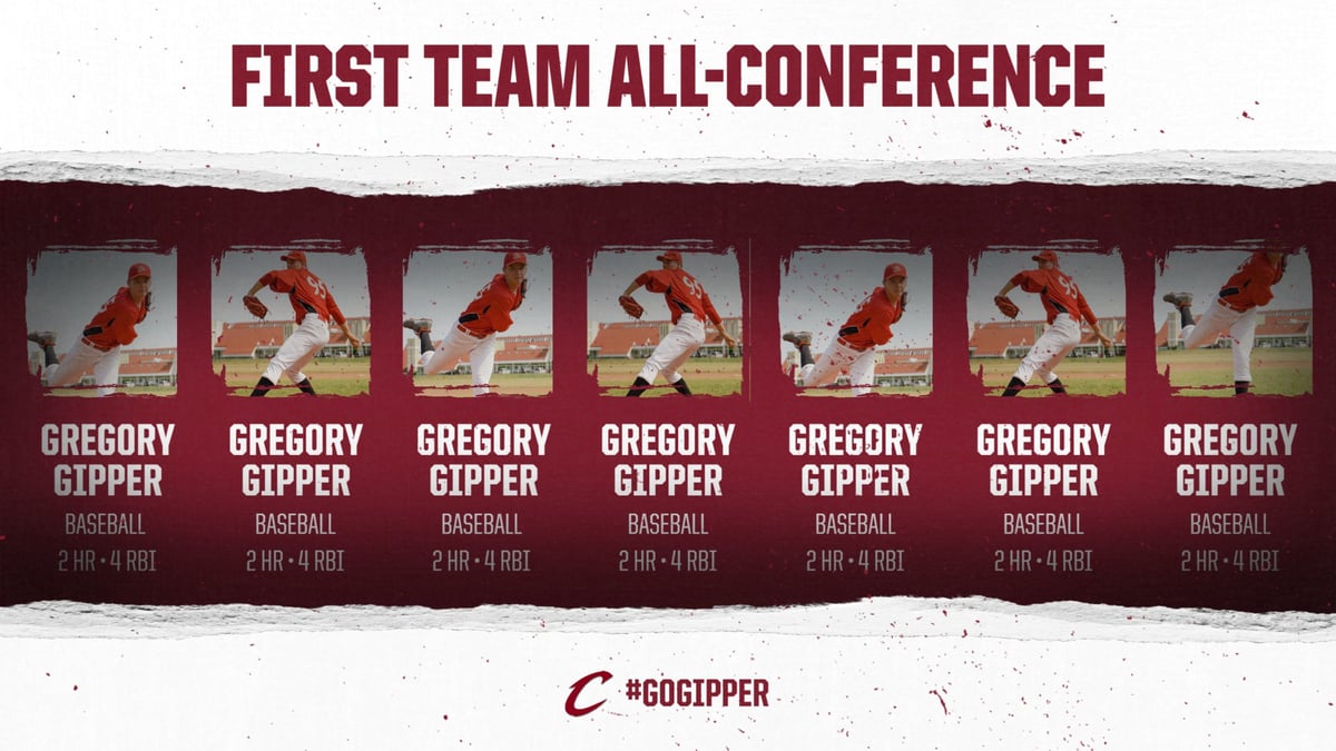 Red & white baseball Award Graphic Template showing all-conference selections, created with award graphic template.
