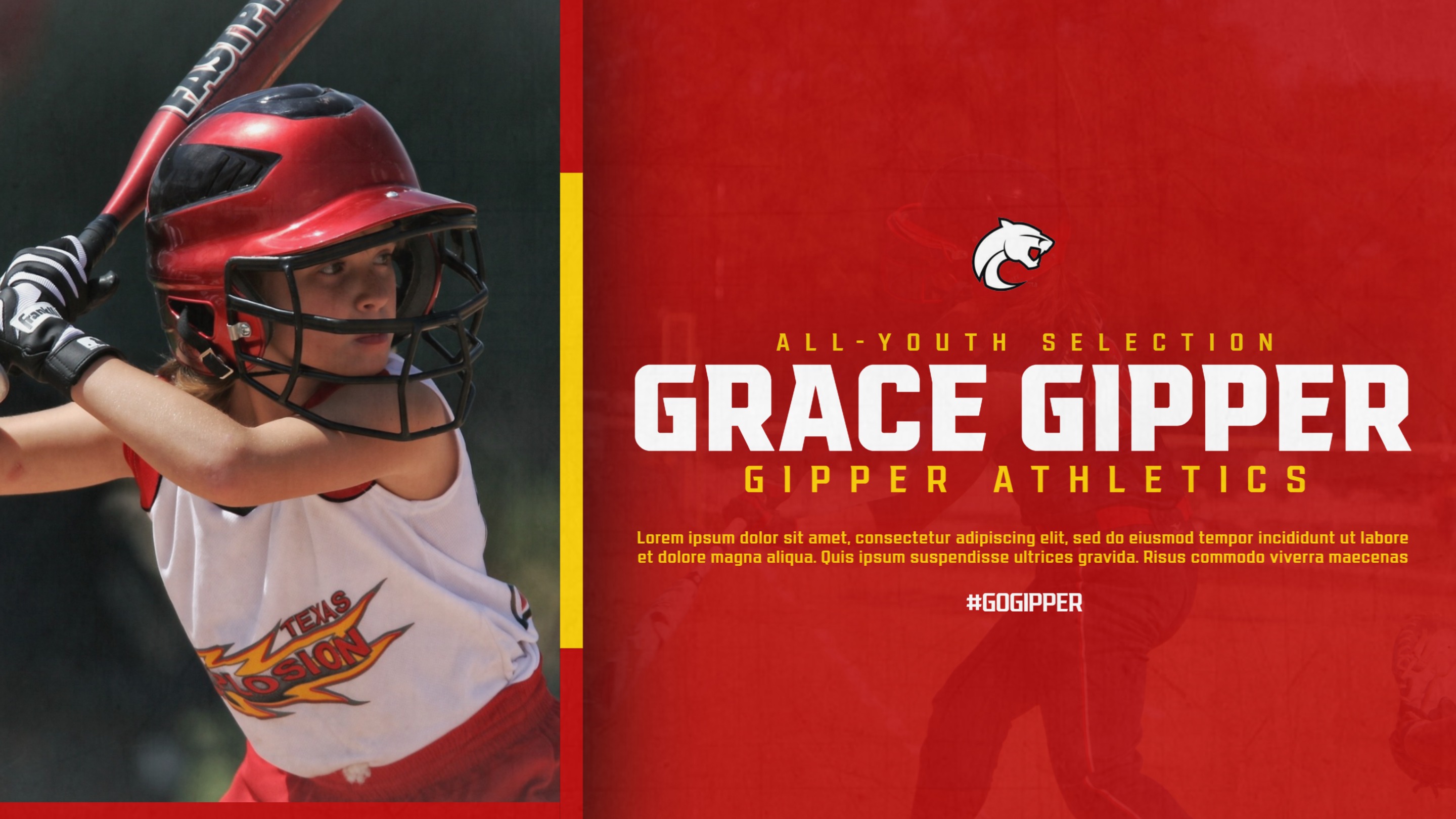 Red & gold softball Award Graphic Template showing tournament selection award, created with award graphic template.