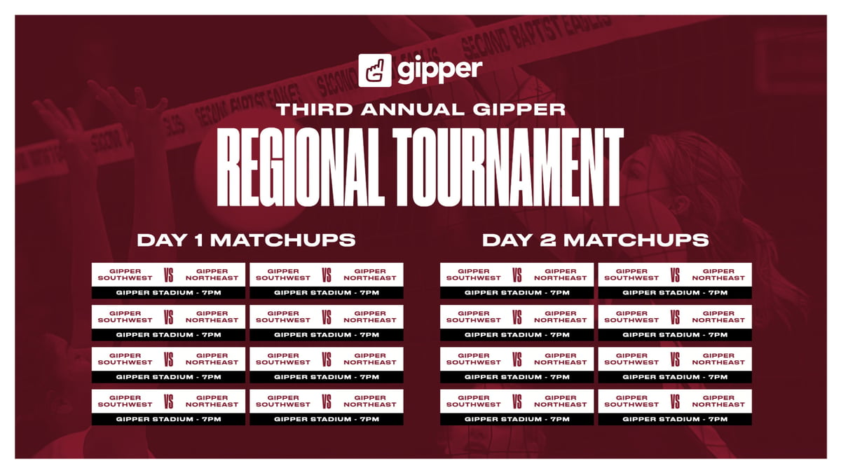 Tournament matchup Graphic Template for volleyball championship tournament showcasing matchups on a maroon background