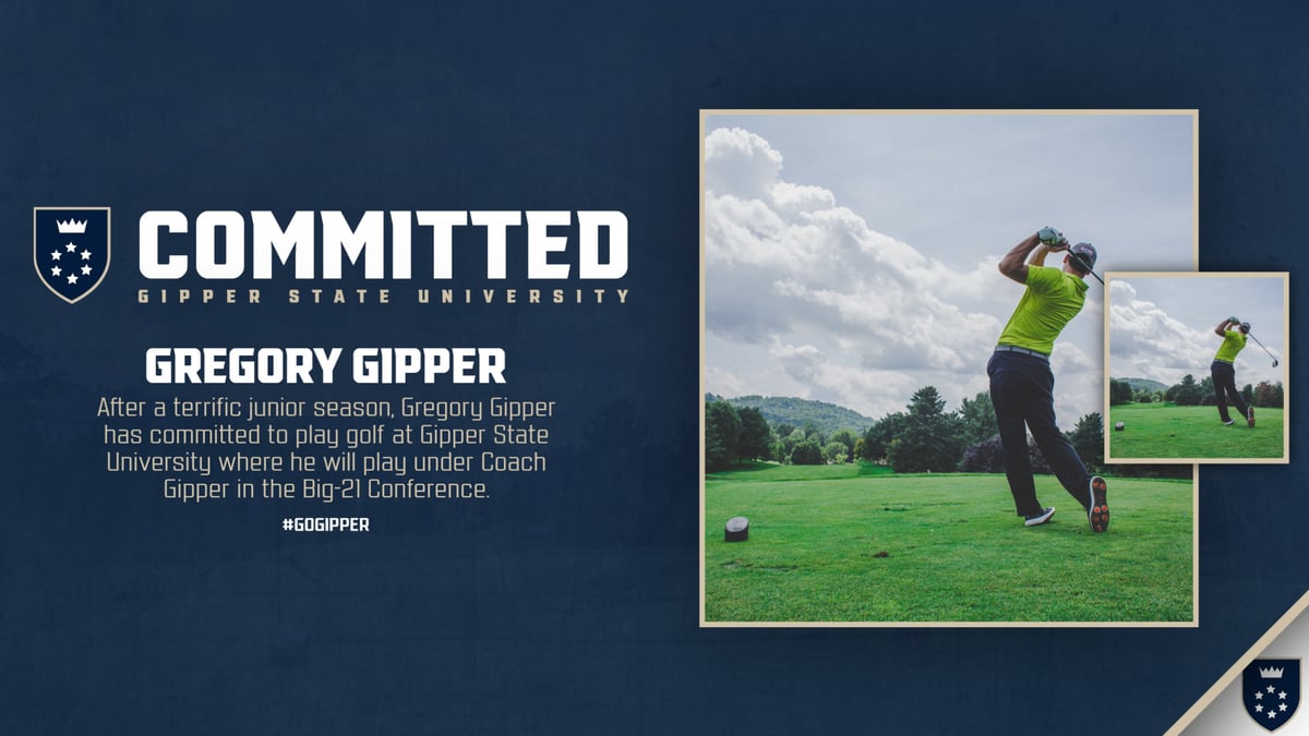 Golf Commitment Graphic Template showing a golfer in action along with text stating that they are committed to a university/ college.