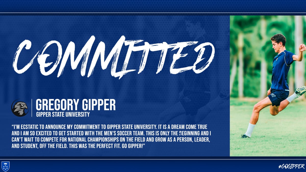 Soccer Commitment Graphic Template showing a male soccer player in action along with text stating that they are committed to a university/ college.