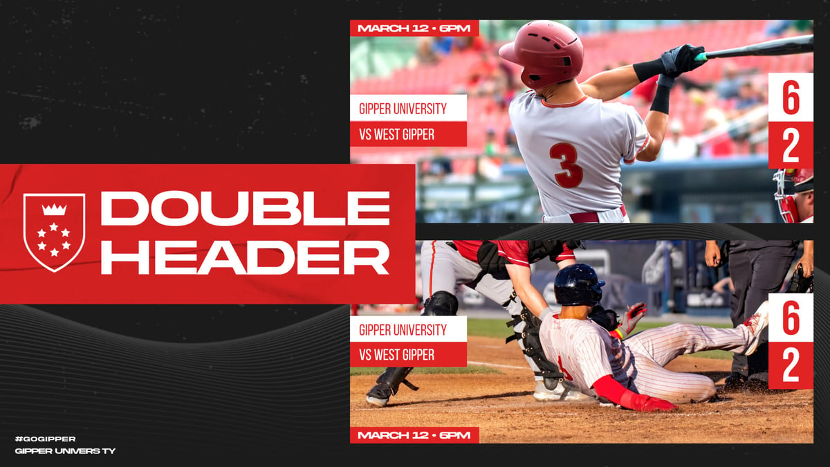 Baseball Double Header Score Graphic Template showing a baseball player in action with score updates shown.