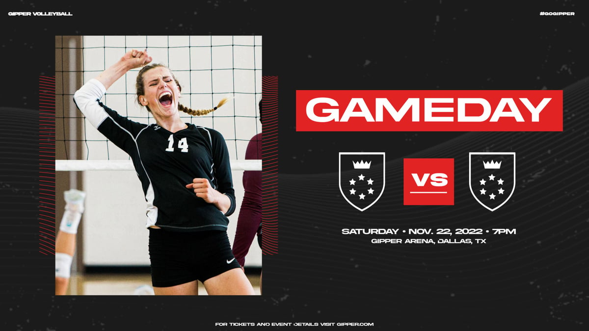 Volleyball Gameday Graphic Template showing a volleyball player in action with bold gameday text & information - calling reader to attend & support.