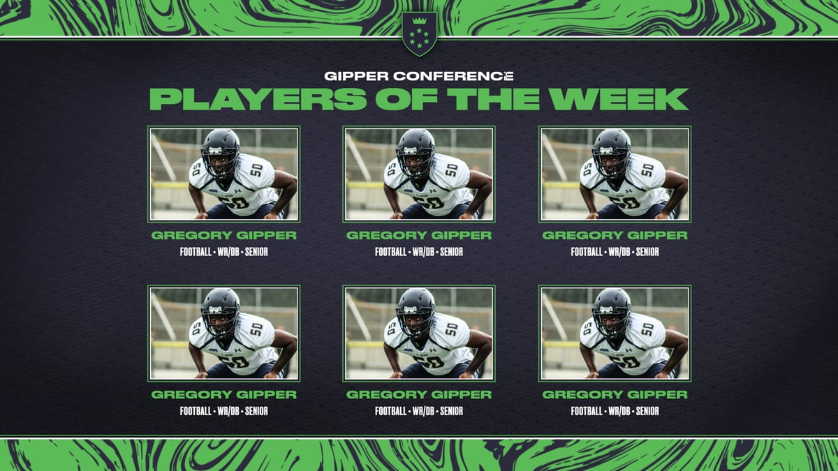 Football Player of the Week Graphic Template showing 6 football players in action, listing names, positions & stats