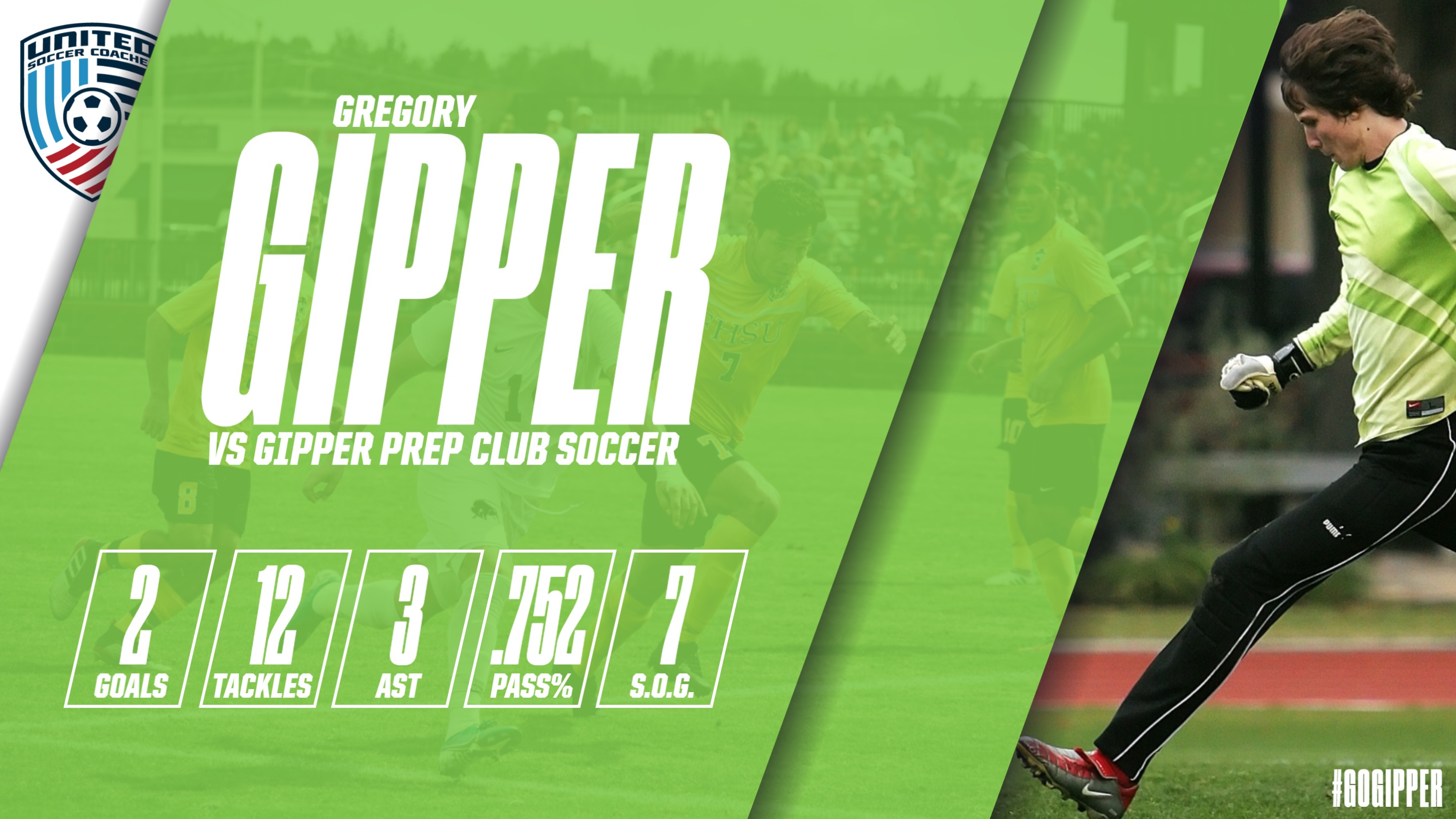 lime green soccer stat graphic showing a soccer player in action, with graphic content communicating stats from the match