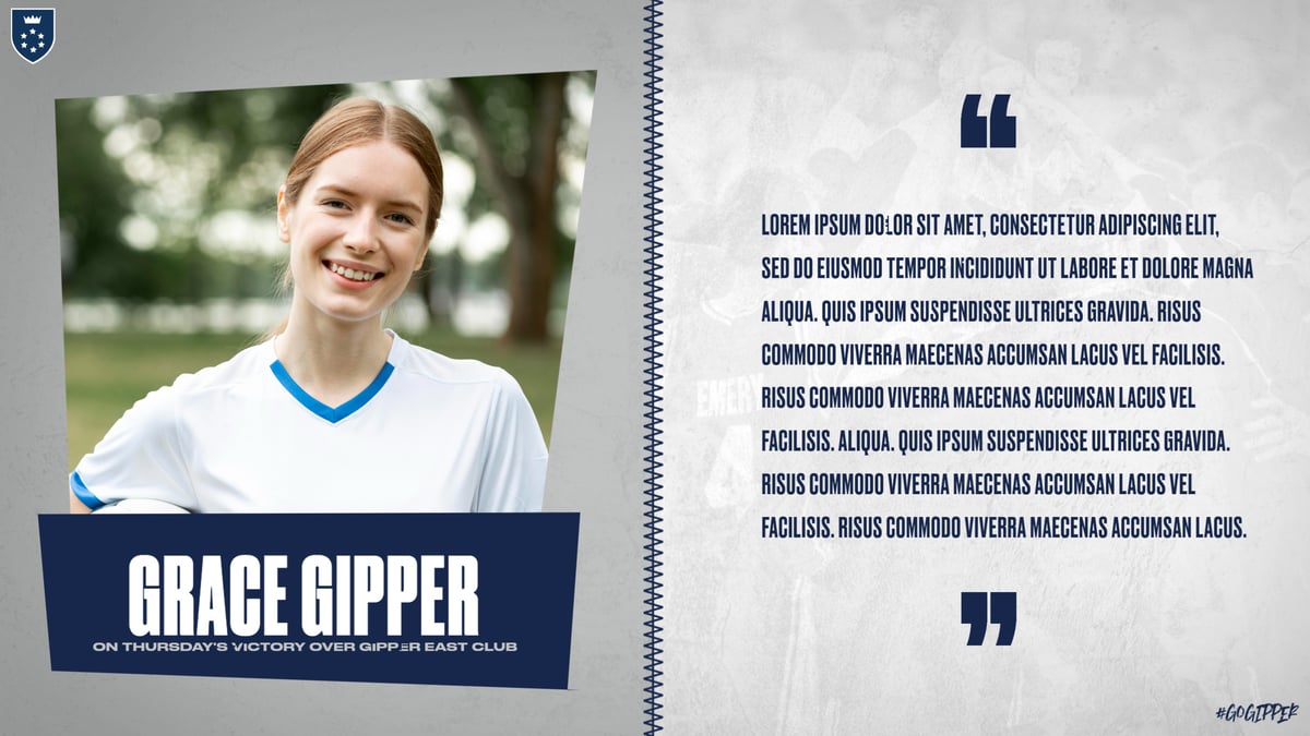 grey and blue soccer quote graphic showing a soccer player posed, with graphic content communicating quotes from player on match