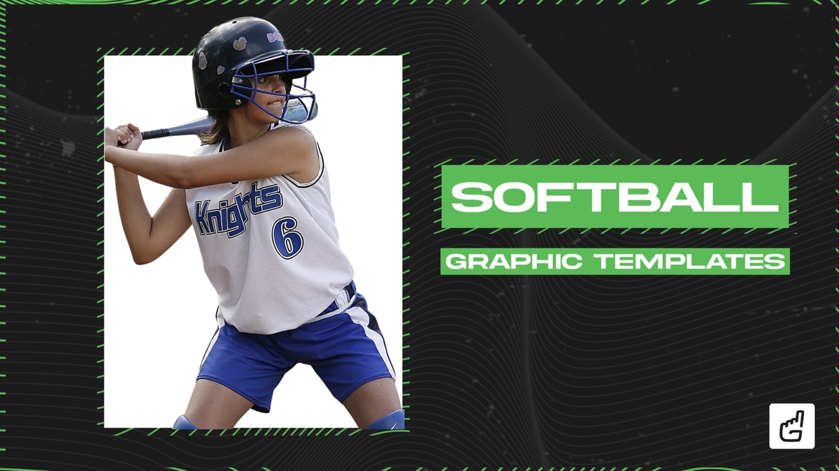 softball player posed in green and black softball graphic template