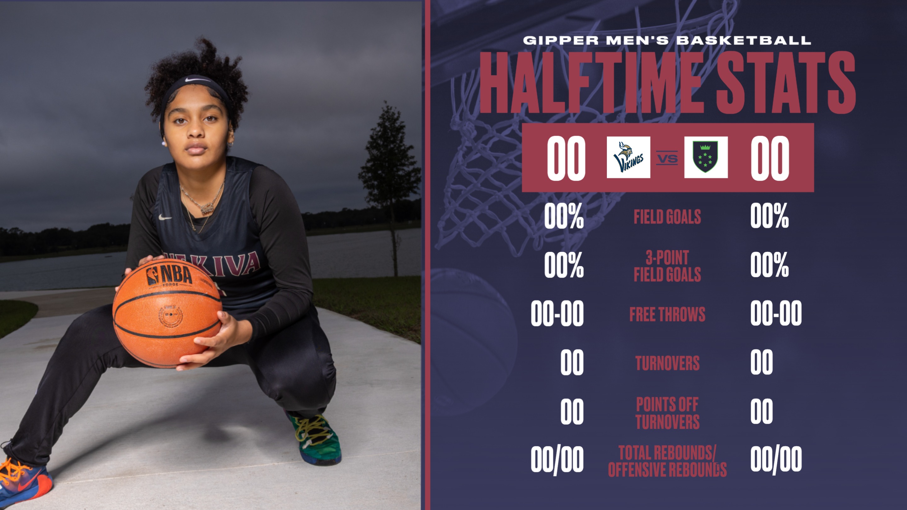 basketball Player Stat Graphic Template showing basketball player in action and stats from games.