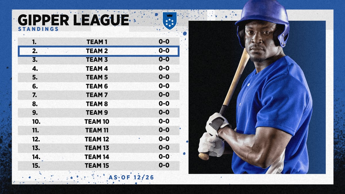 blue  & black baseball rankings graphic showing a leaderboard of how baseball players are doing in the standings.