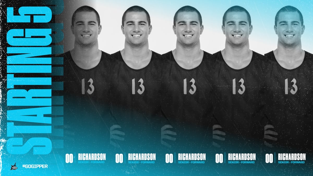 light blue & gray basketball starting lineup graphic showing 5 basketball players posed with graphics showing the starting 5 basketball players