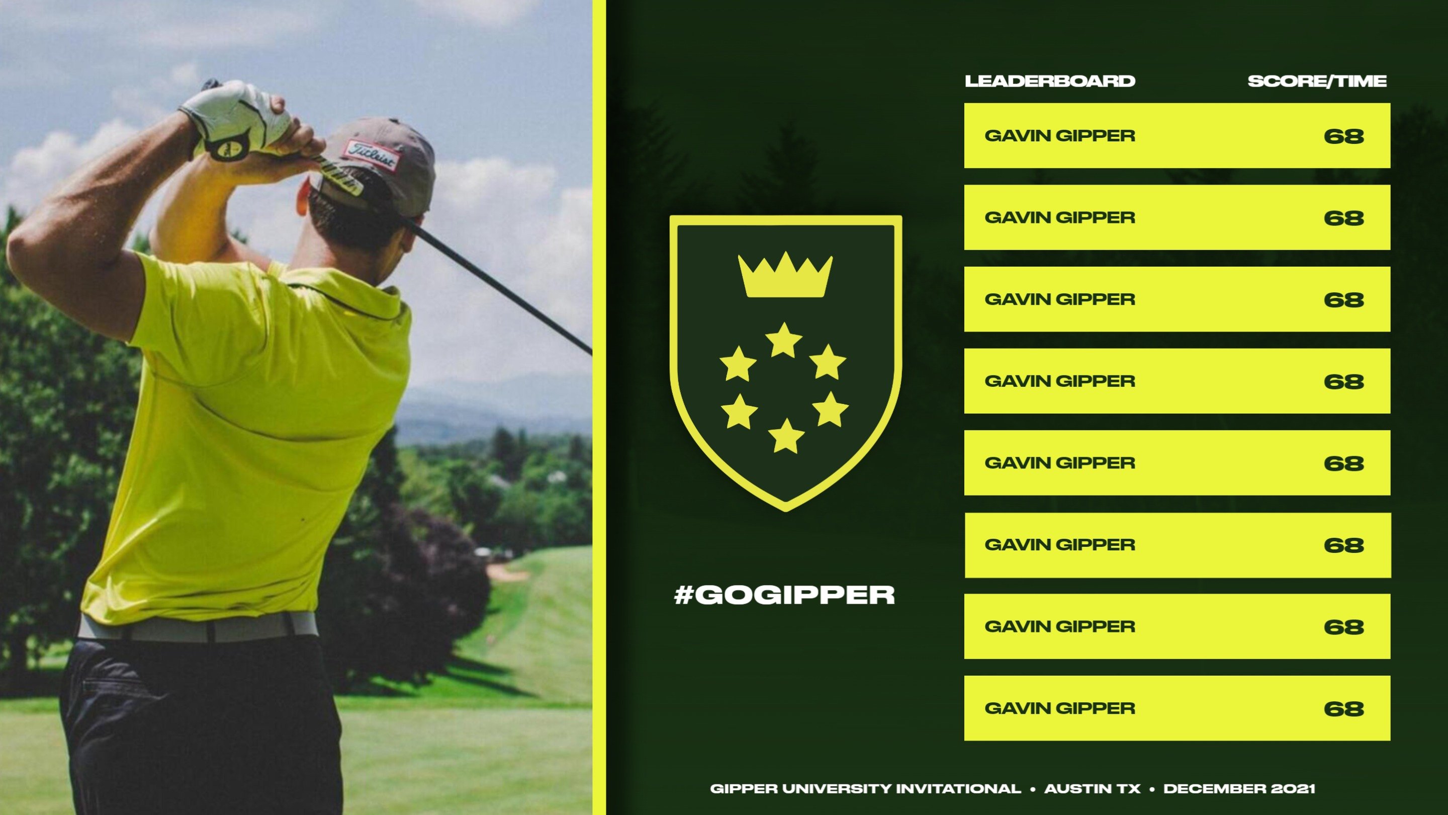 green & yellow golf rankings graphic showing a leaderboard of how players are doing in the standings.